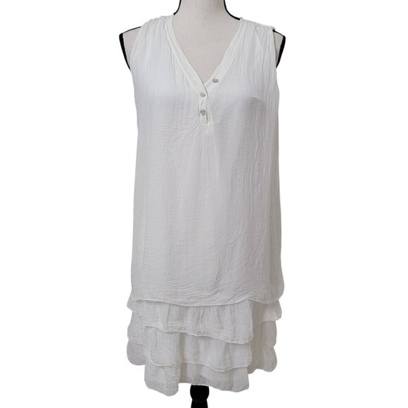Dresses & Skirts - Made in Italy 100% Silk Layered / Tiered White Sleeveless Midi Dress